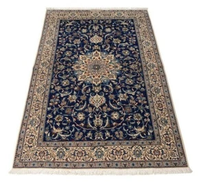 Nain mit Seide 252 x 158 cm Orientteppich Perser handgeknüpft signiert Blau, Neu - Bild 1 von 11
