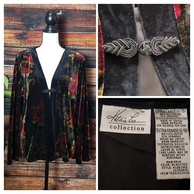 Kathie Lee Collection Cardigan Blouse Top XL Velvet Floral Bell Sleeves Vintage  - Image 1 of 4