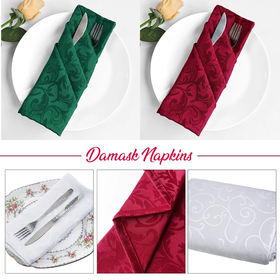 Damask Cloth Napkins Jacquard Dining Serveittes Festive Party Table Linen Decor - Image 1 of 1