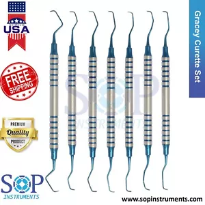 Juego de 7 piezas de cureta dental periodontal Gracey AZUL TITANIO de SOP Instruments - Imagen 1 de 3