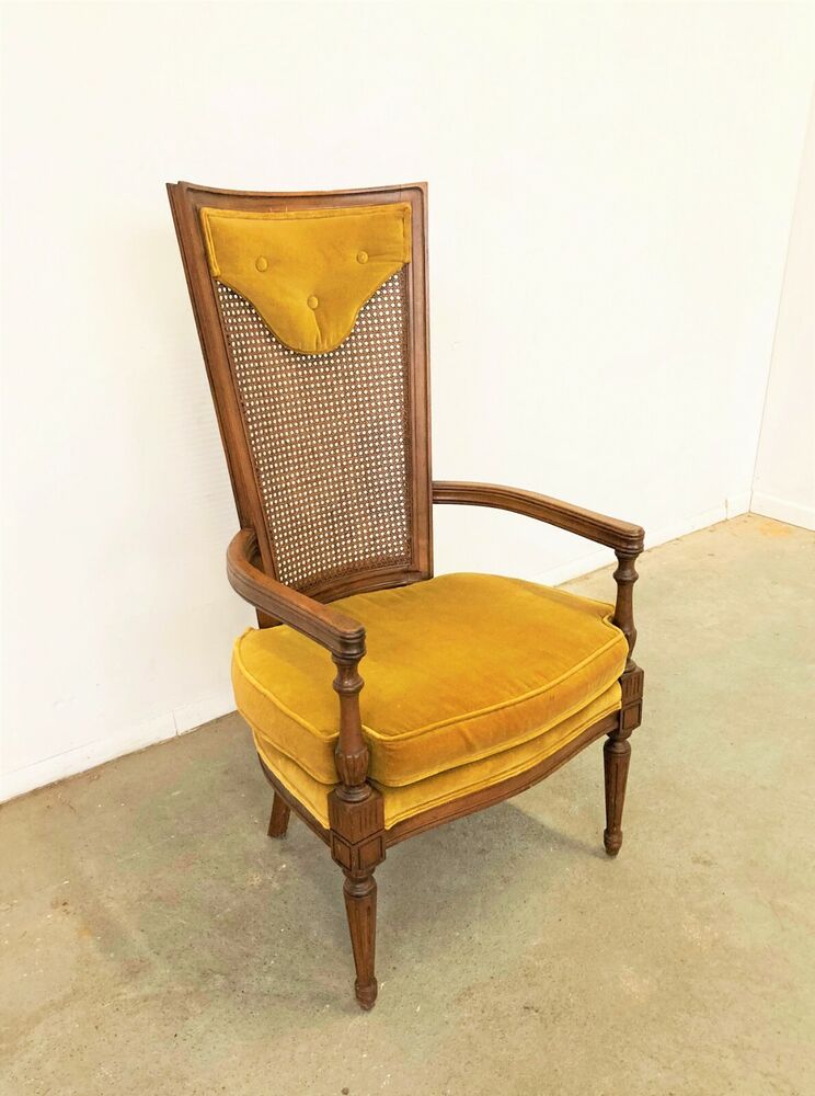 Mid-Century Modern Walnut High Back Cane Arm Chair