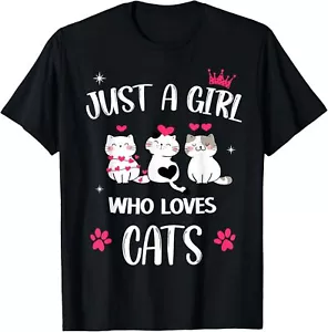 Just A Girl Who Loves Cats Cute Cat T-Shirt Hoodie - Picture 1 of 18