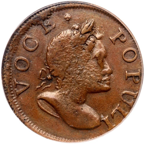 1760 N-2 R-3 PCGS AU 58 Voce Populi Half Penny Colonial Copper Coin 1/2p Cover
