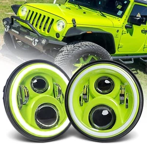 Green 7" LED Headlights DRL Turn Lamp Combo Kit For Jeep Wrangler JK JKU TJ LJ - Picture 1 of 12