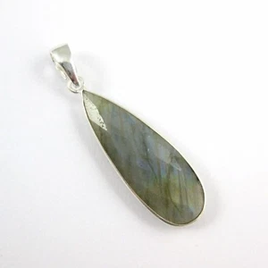 Bezel Gem Pendant with Bail-Labradorite Sterling Silver Long Teardrop Bezel 40mm - Picture 1 of 6