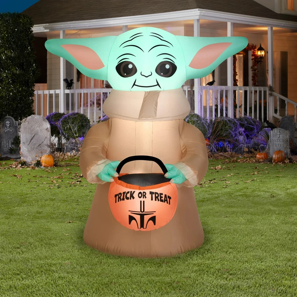 Gemmy Disney Star Wars 4.5 ft Yoda The Child Trick or Treat Bag Inflatable