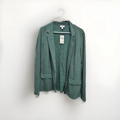 J. Jill Womens Jacket Blazer Size Medium Navy Blue Green Stripe Linen Blend NWT - Image 1 of 4