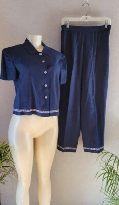 Conjunto de 10 pantalones blazer azul de dos botones de lino para mujer Talbots a juego para mujer  Foto 1 de 4