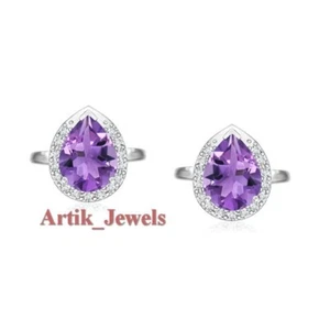 Natural Amethyst Gemstone With 14K White Gold Plated Silver Cufflink #1051 - Picture 1 of 10