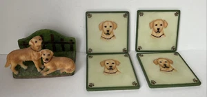 Juego de 4 posavasos Labrador Retriever amarillo con soporte decorativo para perros - Imagen 1 de 6