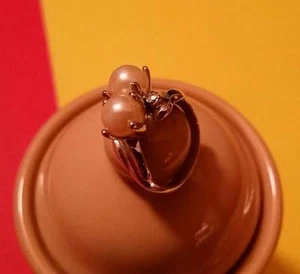 RARE VINTAGE WOMAN'S DARK WHITE DUEL PEARL with TWO STONES OUTSIDE RING UNIQUE - Picture 1 of 1