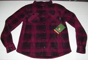 Boys Sun River Burgundy Black Plaid Sherpa Lined Shirt Jacket Choose Sz - Picture 1 of 3