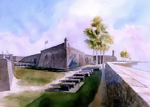 Fuerte Castillo de San Marcos, San Agustín Florida. Impresiones en acuarela de James Mann - Imagen 1 de 2