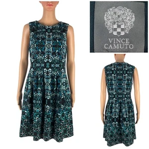 Vince Camuto Womens 8 Dress Sheath Flare Sleeveless Floral Green Stretch EUC - Picture 1 of 10