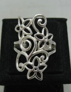 Stylish Long Genuine Sterling Silver Ring Flower Solid 925 Handmade Empress - Picture 1 of 5