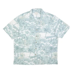 TRADER BAY Mens Green & Cream Hawaiian Shirt XL Tropical Floral Pattern Summer - Picture 1 of 6