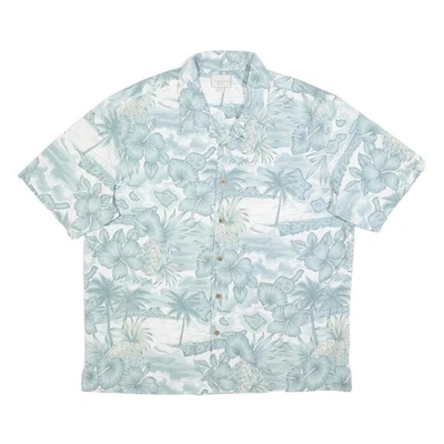 TRADER BAY Mens Green & Cream Hawaiian Shirt XL Tropical Floral Pattern Summer - Image 1 of 4