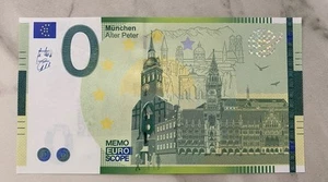 Souvenir Billete 0 Cero Euros Iglesia de San Pedro Munich, Alemania Nuevo - Imagen 1 de 3