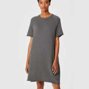 Eileen Fisher Kleid Bio Baumwolle French Terry Schiefer Rundhals Grau M Neu mit Etikett - Bild 1 von 11