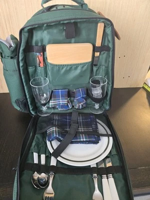 Mochila cesta tempo piquenique vinho verde e queijo para 2 com rede de viagem - Imagem 1 de 4
