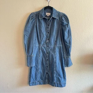 FRAME Vestito Voluminoso Manica a Sbuffo Denim Eugenia Blu Mini Donna Taglia XS - Foto 1 di 8
