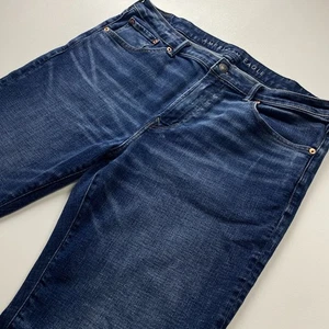 American Eagle Original Straight Leg Jeans Men 38x32 Airflex+ Blue Denim Whisker - Picture 1 of 14