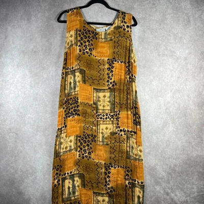 Vintage White Stag Maxi Dress Womens Size 18W/20W Gold Brown Animal Print Tribal - Image 1 of 4