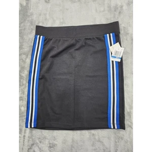 NEW Ultra Flirt Stretch Knit Pull On Mini Skirt Size S Black Blue Varsity Stripe - Picture 1 of 9