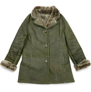 Wolff Canada Shearling Sheepskin Olive Green Leather Fur Coat Jacket Women's L - Bild 1 von 12
