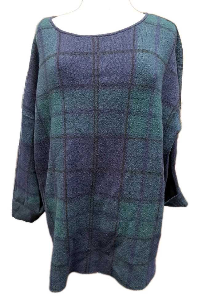 TAHARI Sweater Women 3X Blackwatch Plaid Cuffed 3/4 Sleeve Jumper Pullover Green - Image 1 of 4