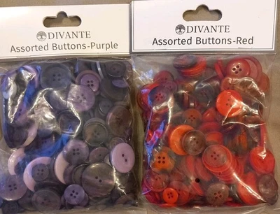 X2 250g bags Mixed Sewing Craft Buttons New in sealed bags Red/Purple  - Image 1 of 4