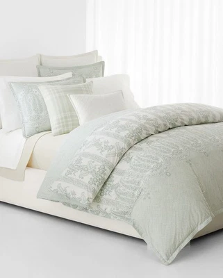 Juego de 3 edredón Ralph Lauren Wakefield Paisley King precio de venta sugerido por el fabricante $470 verde 100 % algodón Foto 1 de 2