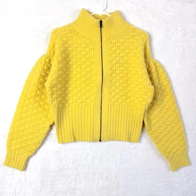Anthropologie Maeve Wool Blend Full Zip Chunky Textured Sweater Womens M Yellow - Image 1 of 4