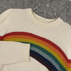 Earthbound Langarm Cropped Pullover Creme Blau Orange Rot Regenbogen Medium 857 - Bild 1 von 7