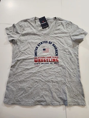 Camisa de lucha libre de los Juegos Olímpicos de Estados Unidos para mujer grande gris equipo pruebas polar algodón Foto 1 de 4