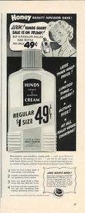 1942 HINDS Honig Mandel Creme Lotion Flasche Vintage Zeitschrift Druck Werbung - Bild 1 von 1