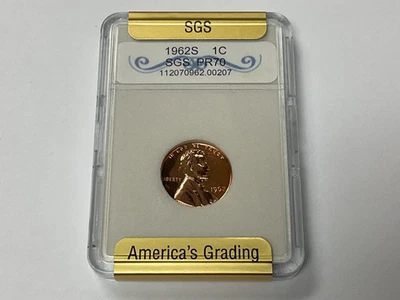 1962 S LINCOLN CENT PROOF 1C PR70 SGS GRADED PR 70 - Image 1 of 4