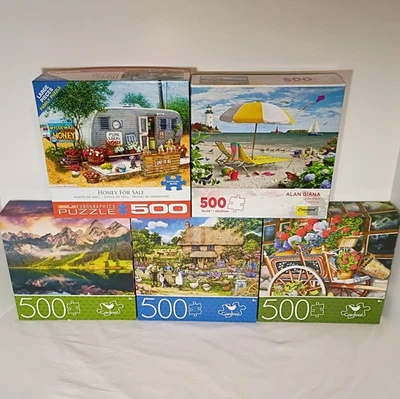 Lot Of 5 Assorted 500 Piece Jigsaw Puzzles - Image 1 of 3