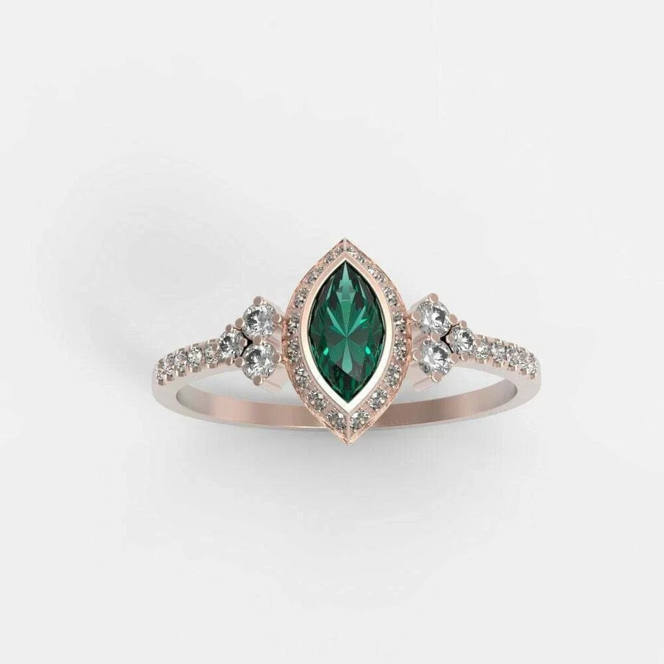 1.90Ct Lab Created Oval Cut Emerald Diamond Wedding Ring Set 14K Rose Gold Over - Image 1 of 3