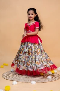 Girls Indian Lehenga choli Wedding Wear dress for kids kalamkari girls dress - Picture 1 of 14
