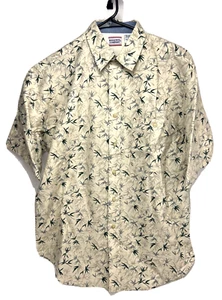 Bugle Boy Short Sleeve Mens Sz M Floral Tropical Shirt Beige Cotton Ramie Blend - Picture 1 of 6