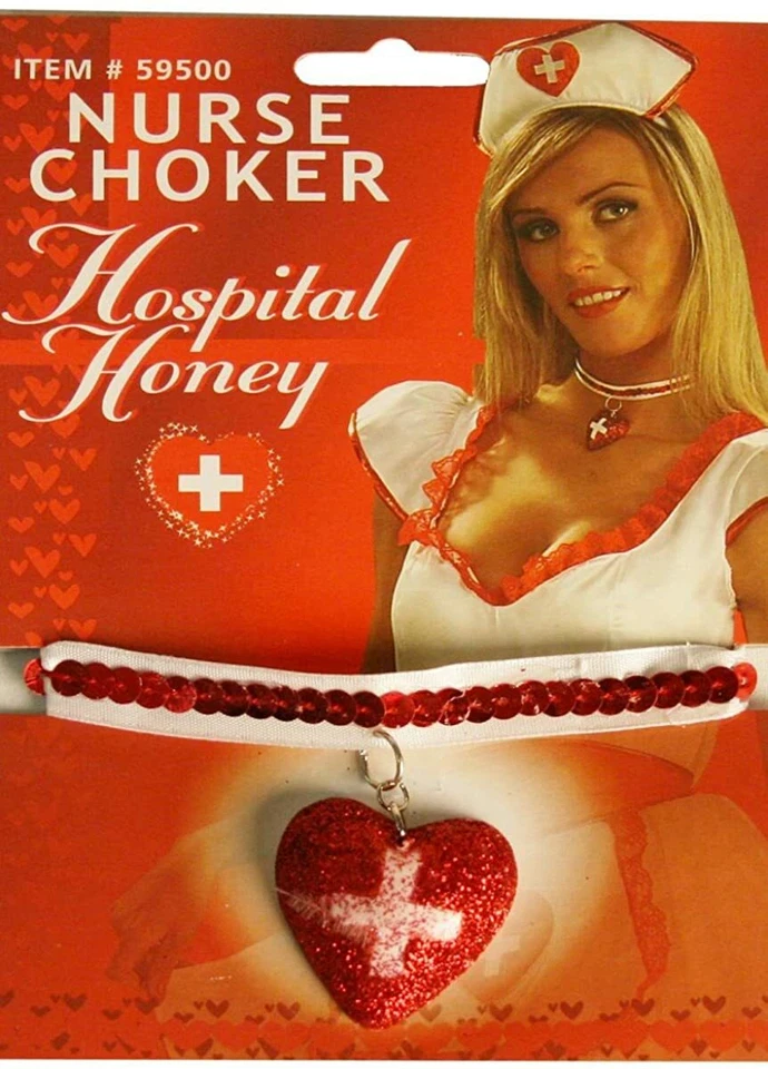 Sexy Gargantilla Corazón Enfermera Rojo/Blanco Cinta y Lentejuelas Cuello Gargantilla con Adorno Corazón Foto 1 de 1