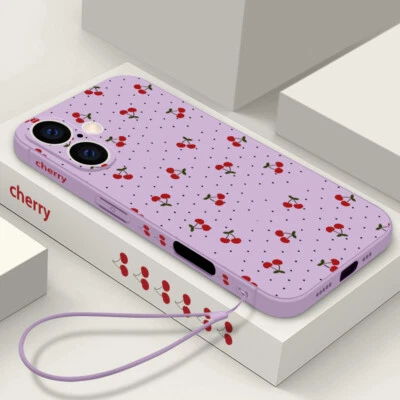 Cute Cherry Lanyard Case For iPhone 16 Pro Max 15 14 13 12 Shockproof Soft Cover - Image 1 of 4