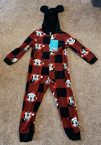 Disney Unisex Hooded 1 Piece Blanket Sleeper Pajamas Sz 6 Mickey & Minnie Comfy - Picture 1 of 7