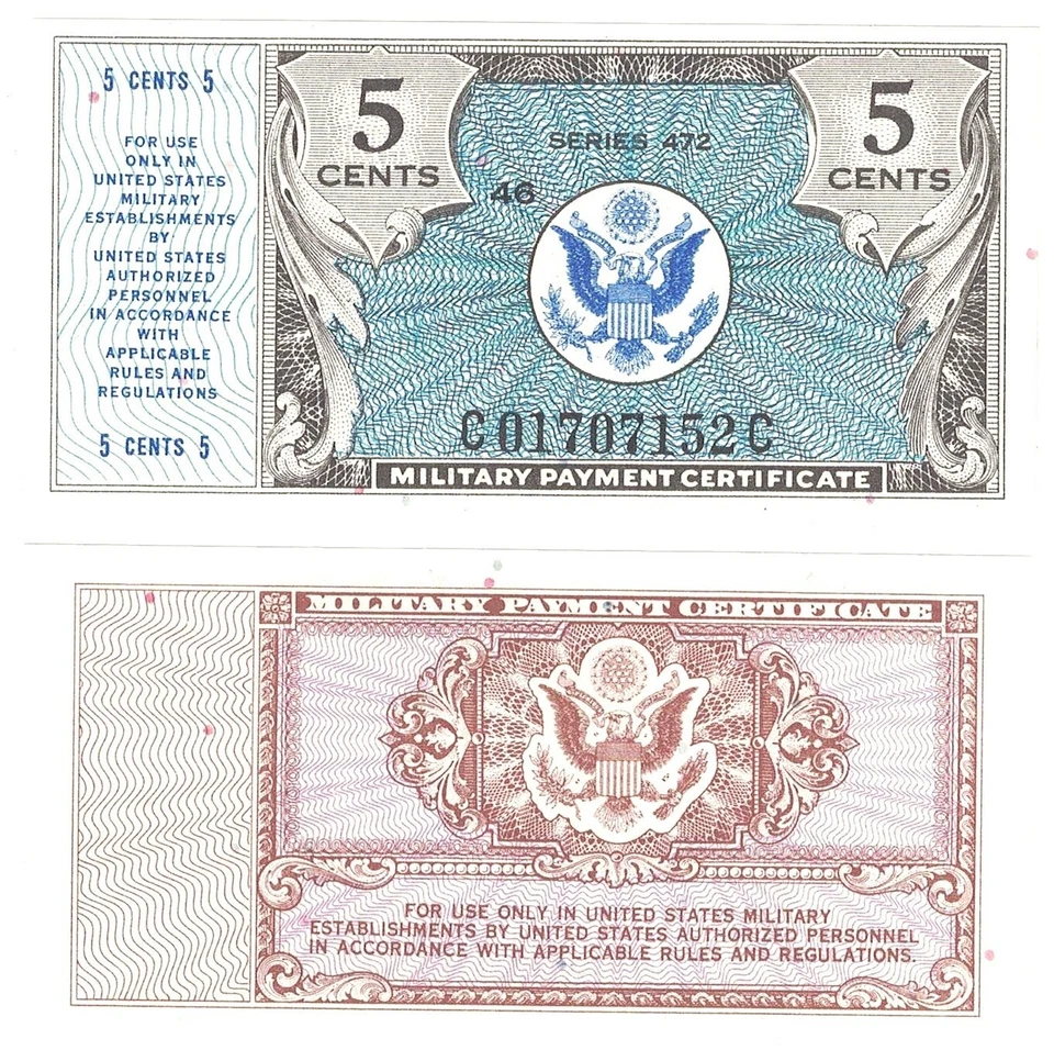 Military Payment Certificate Series 472 5 Cents Korea Era 1948-51 Unc #152 - Image 1 of 1