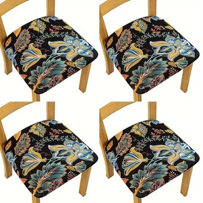 Fundas de asiento de silla elásticas con impresión de 4 piezas para comedor extraíbles fáciles de limpiar Foto 1 de 4
