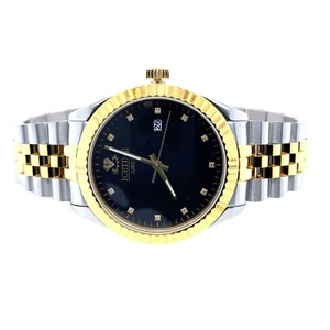 IceTime Jubilee 41mm Mens Two Tone Steel Watch Black Dial Iced 0.10ct Diamonds - Picture 1 of 5