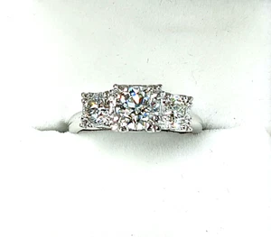 PLATINUM Three Stone 1.6 CT Diamond Engagement Wedding Ring Size 5.25 - Picture 1 of 8