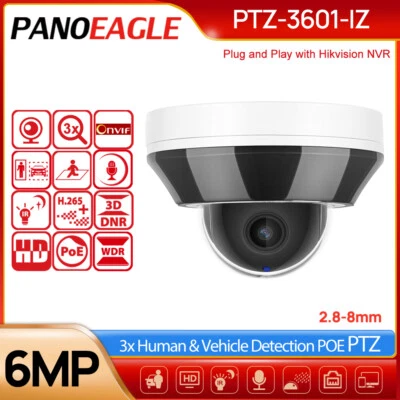 Panoeagle HD 6MP PTZ 3XZoom MIC IR POE Dome Security CCTV Camera H.265 Audio MIC