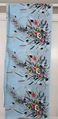 Vintage 1960s Chiffon Silk Blue White Multicolor Floral Bouquet Women's Saree - Image 1 of 4